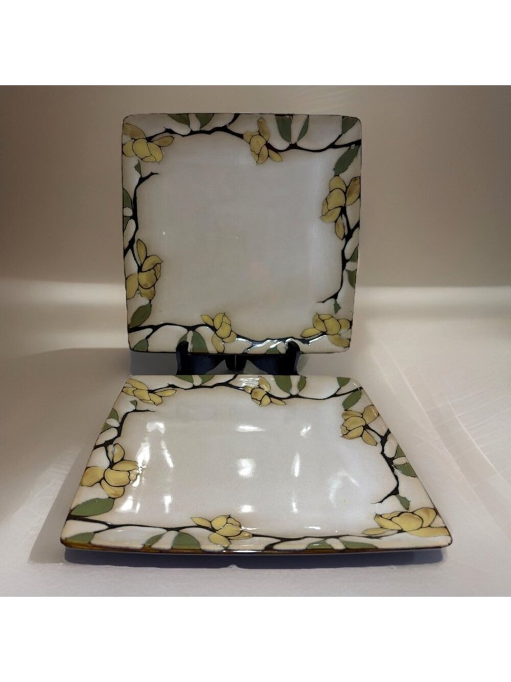 Gourmet Basics Mikasa Emory Square Dinner Plates 10.75” Floral Border Set of 2